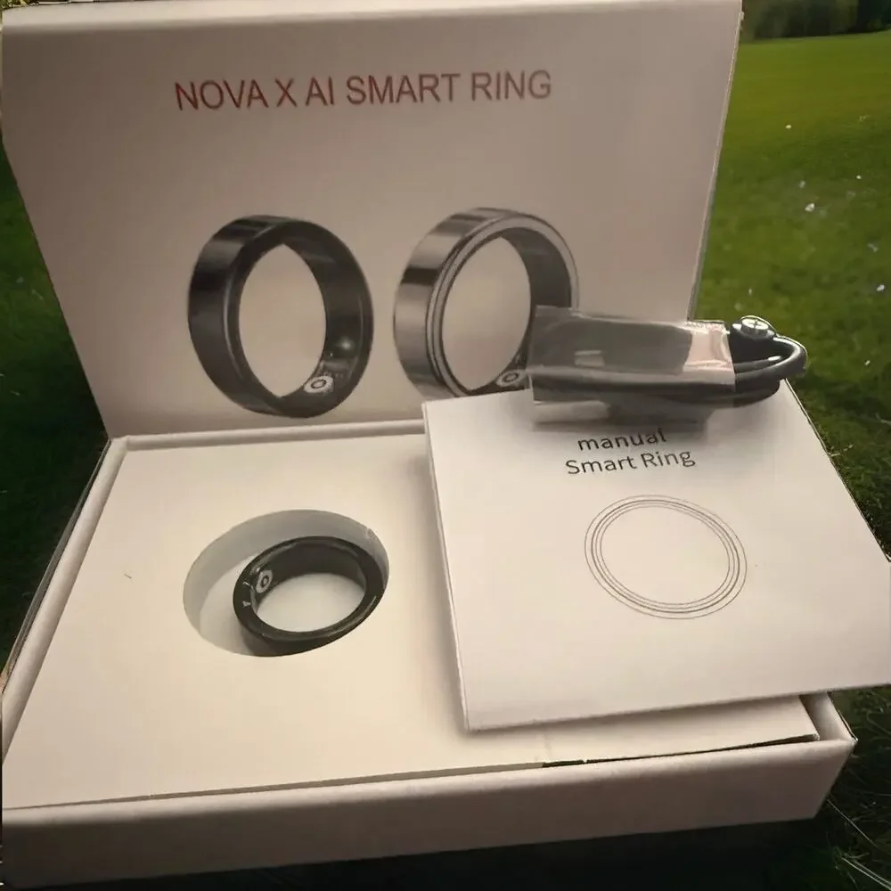 NOVA X AI Smart Ring Black Size 7 Heart Rate & Sleep Tracker w/ Manual & Cable